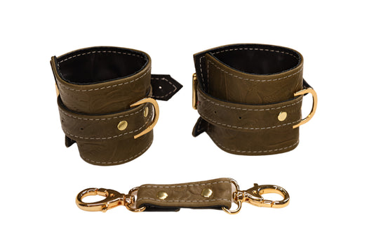 Olive Tooled and Gold Cuff Set