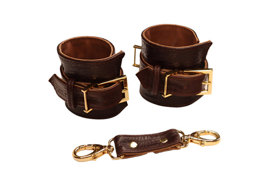 Brown Imitation Alligator and Gold Cuff Set