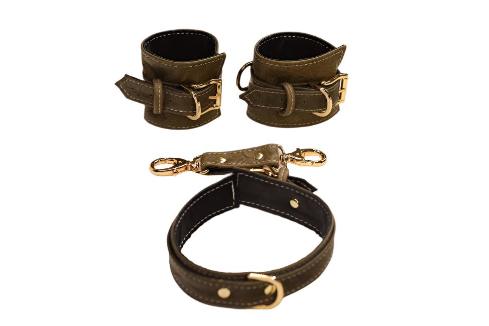 Olive Tooled and Gold Cuff Set