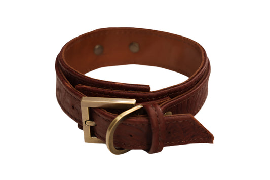 Dark Brown Tooled and Antique Brass Collar