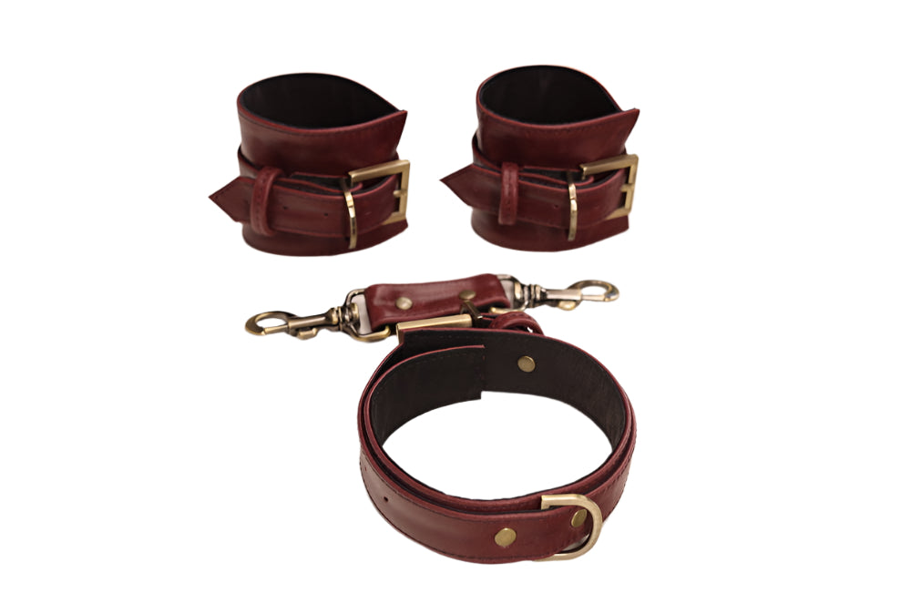 Red Wine and Antique Brass Cuff Set