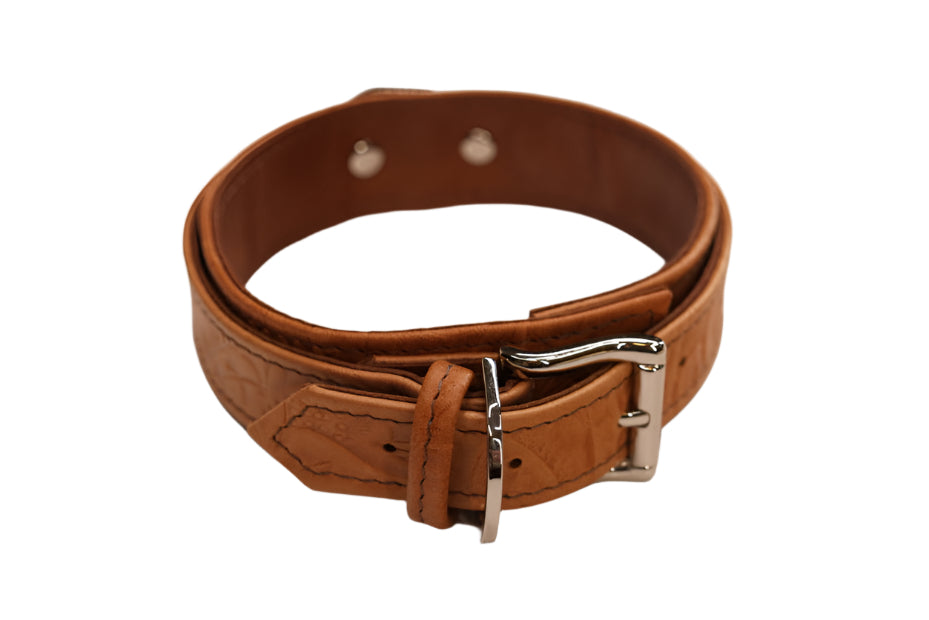 Tan Tooled and Antique Brass Collar
