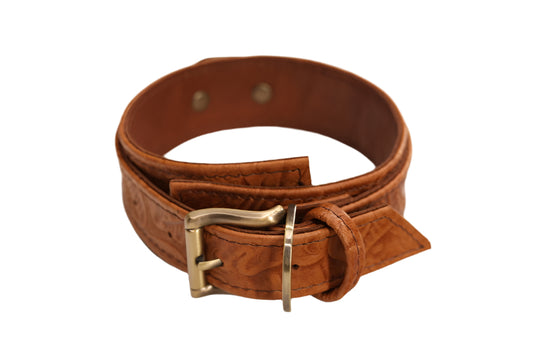 Tan Tooled and Antique Brass Collar