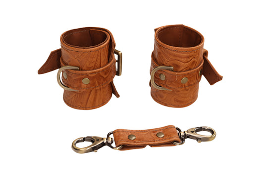 Tan Tooled and Antique Brass Cuff Set