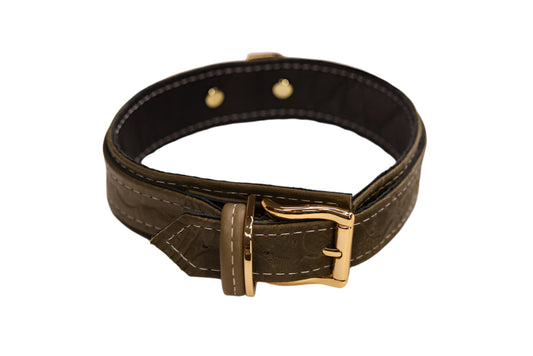 Olive Tooled and Gold Collar