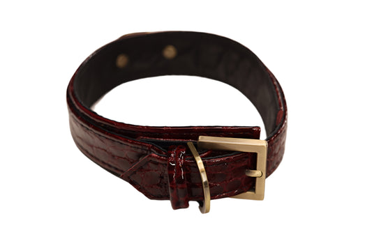 Burgundy Imitation Alligator and Antique Brass Collar