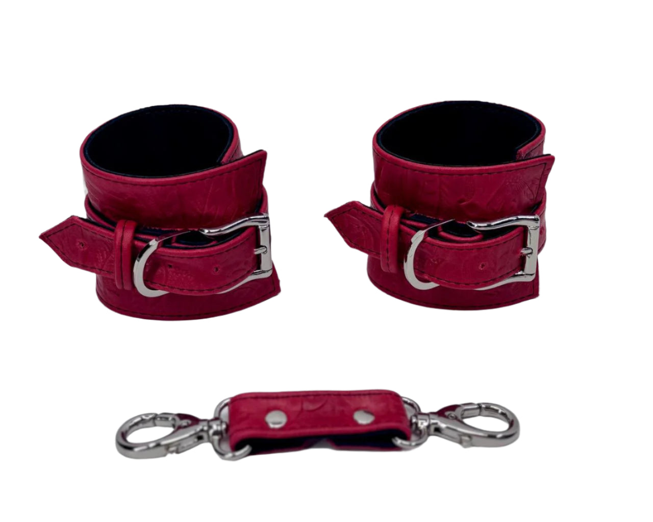 Red Tooled and Silver Cuff Set