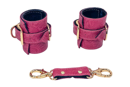 Red Tooled Calfskin and Gold Cuff Set