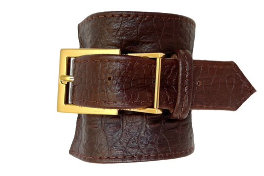 Dark Brown Imitation Alligator and Gold Cuff Set