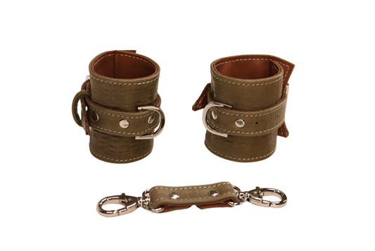 Olive Imitation Alligator and Silver Cuff Set