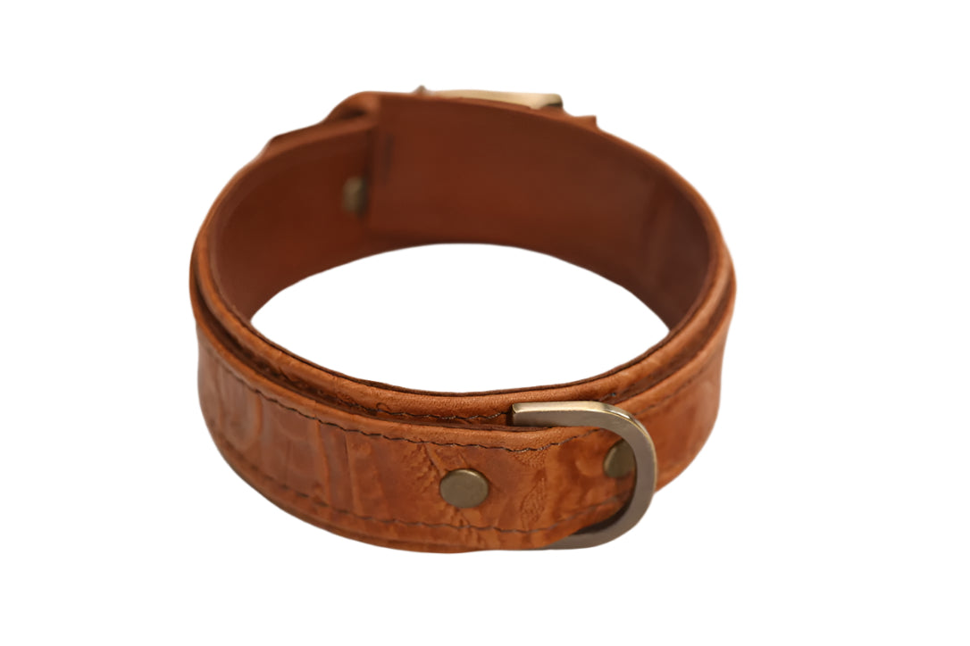 Tan Tooled and Antique Brass Collar