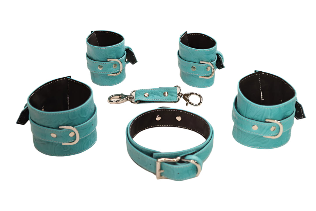 Turquoise Tooled and Silver Cuff Set