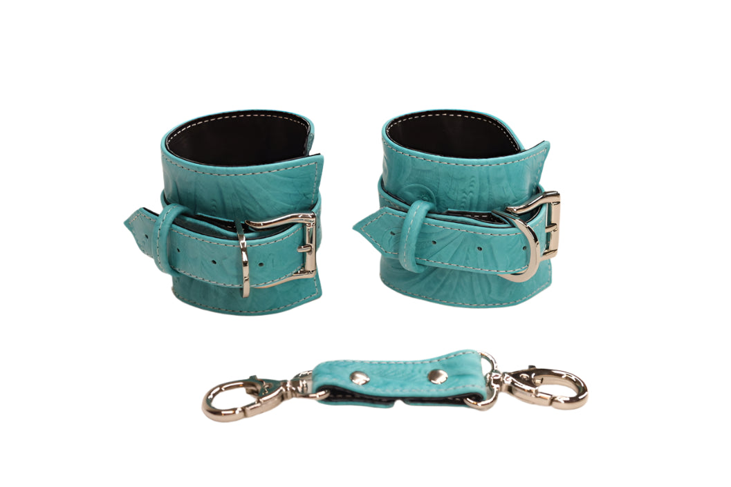 Turquoise Tooled and Silver Cuff Set