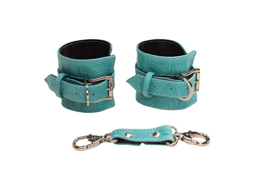 Turquoise Tooled and Silver Cuff Set