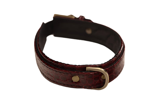 Burgundy Imitation Alligator and Antique Brass Collar
