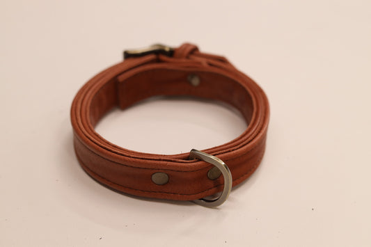 Light Brown Tooled and Antique Brass Collar