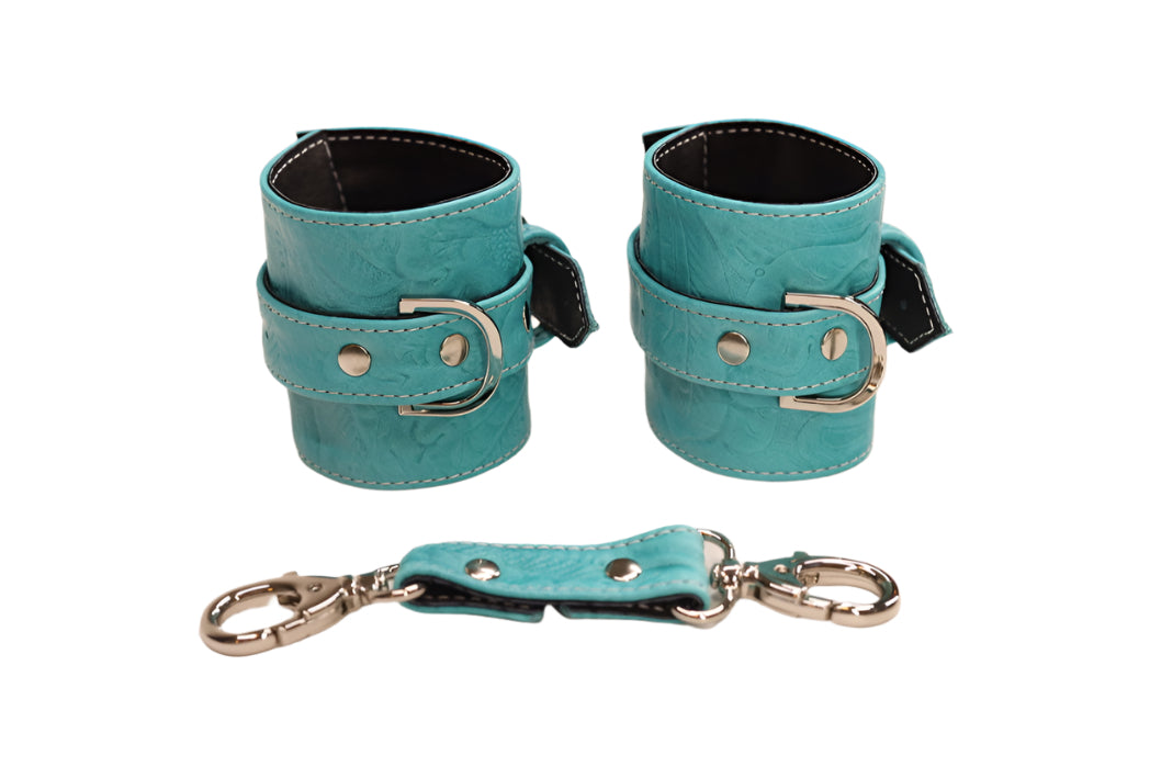 Turquoise Tooled and Silver Cuff Set