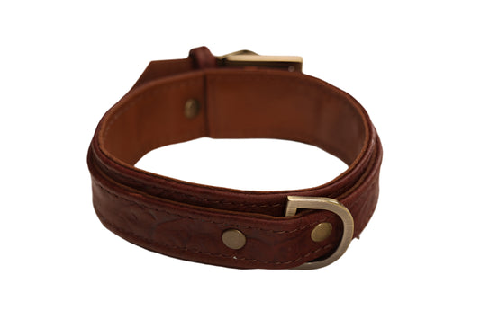 Dark Brown Tooled and Antique Brass Collar