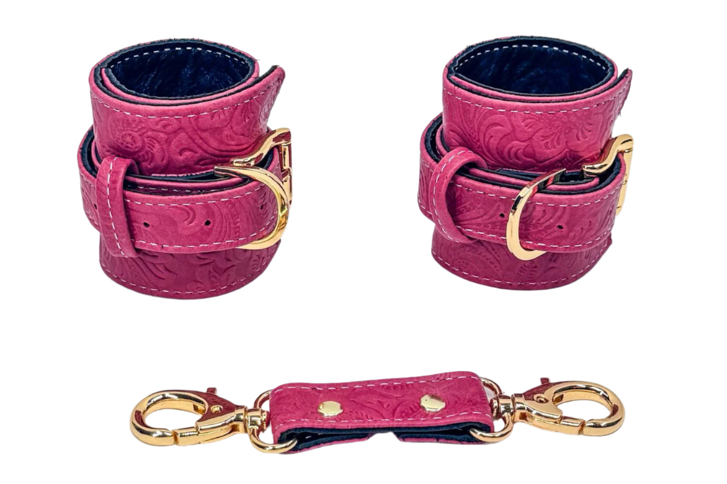 Red Tooled Calfskin and Gold Cuff Set